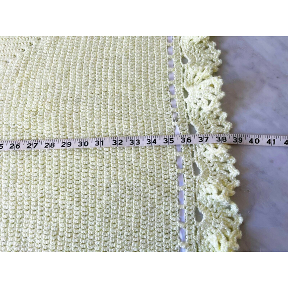 Baby Blanket Afghan Hand Knit Crocheted Soft Yellow with White Ribbon Homemade - Picture 11 of 11
